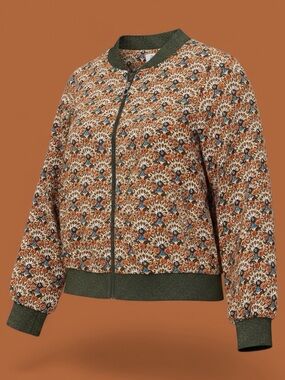 Berthie Paris Oriana Floral Bomber Jacket in Rust & Olive Glittery Trim.